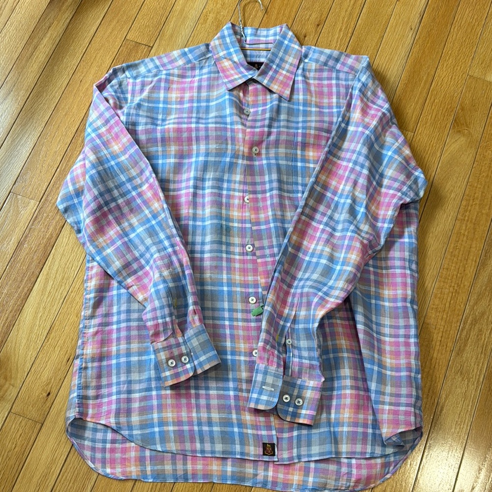 Robert Talbott Blue and Pink Casual Button Down Shirt